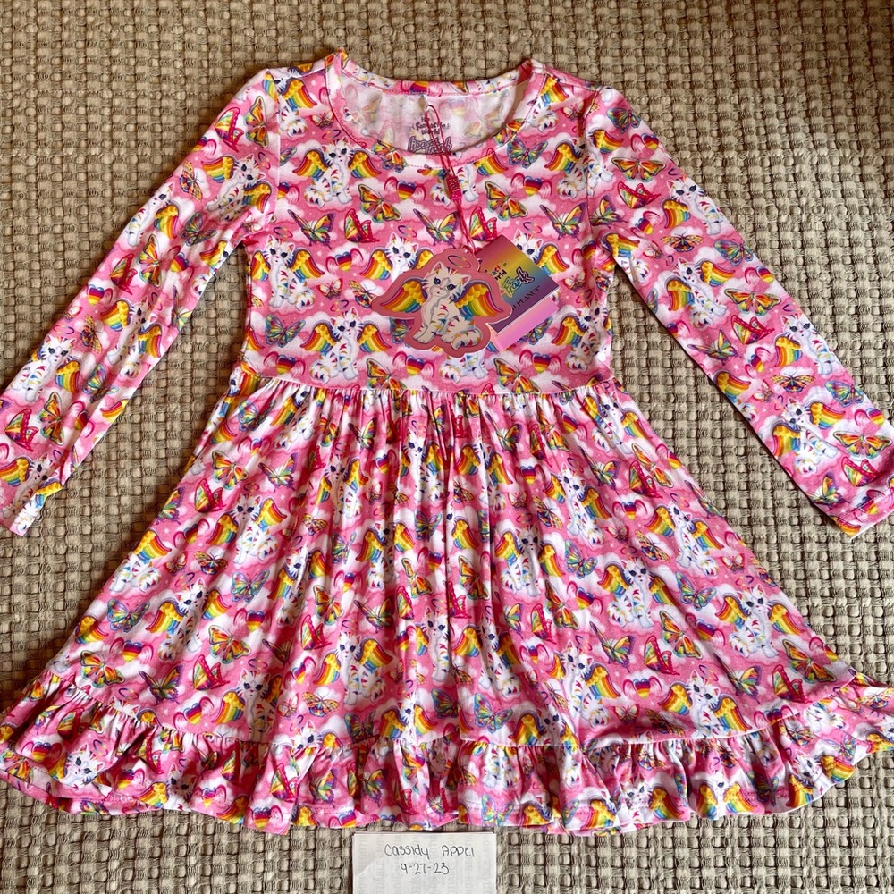 Posh Peanut Lisa Frank Angel Kitty Long Sleeve Ruffled Twirl Dress 3/4T